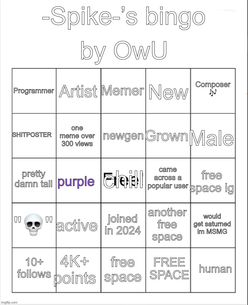 -Spike’s- bingo (thx OwU) | image tagged in -spike s- bingo thx owu | made w/ Imgflip meme maker