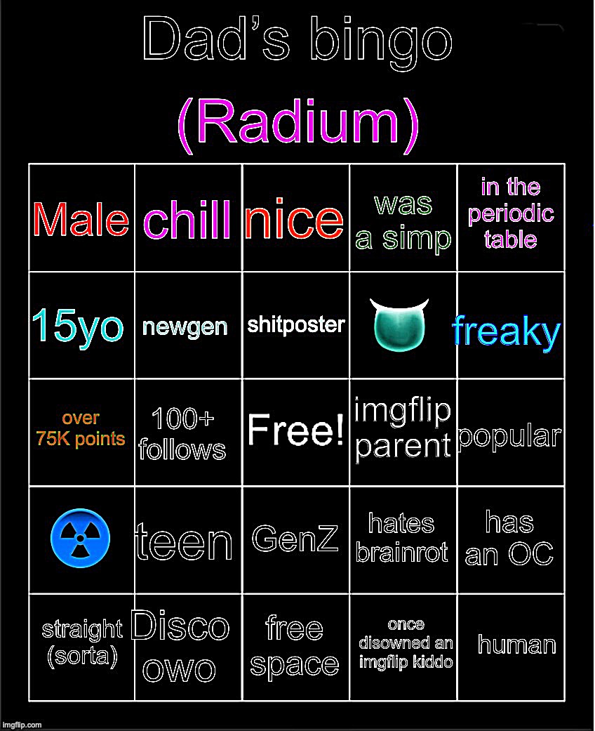 Radium’s bingo | image tagged in radium s bingo | made w/ Imgflip meme maker