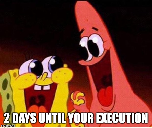 2 days | 2 DAYS UNTIL YOUR EXECUTION | image tagged in spongebob and patrick | made w/ Imgflip meme maker