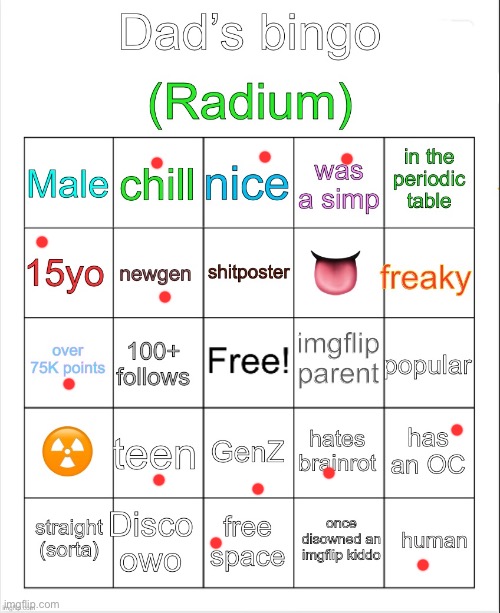 Radium’s bingo | image tagged in radium s bingo | made w/ Imgflip meme maker