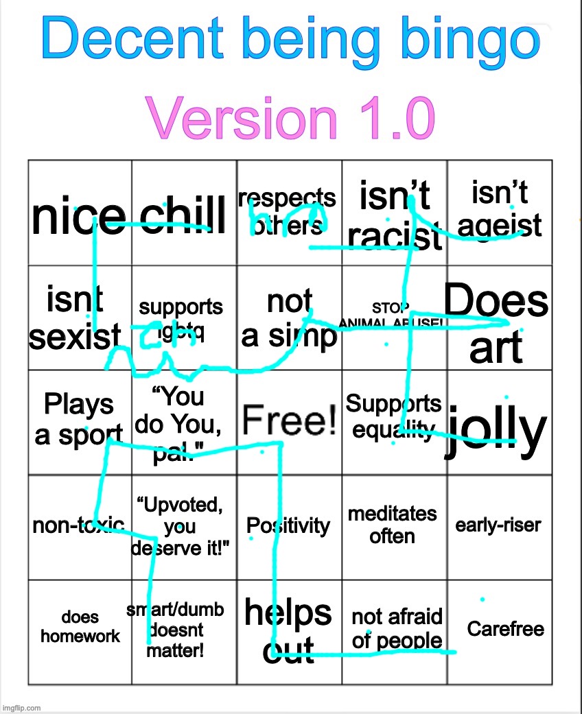 Decent being bingo | image tagged in decent being bingo | made w/ Imgflip meme maker