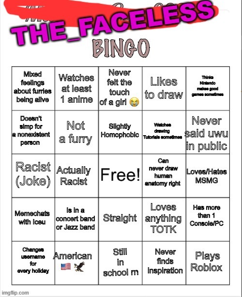 The_Faceless Bingo | image tagged in the_faceless bingo | made w/ Imgflip meme maker