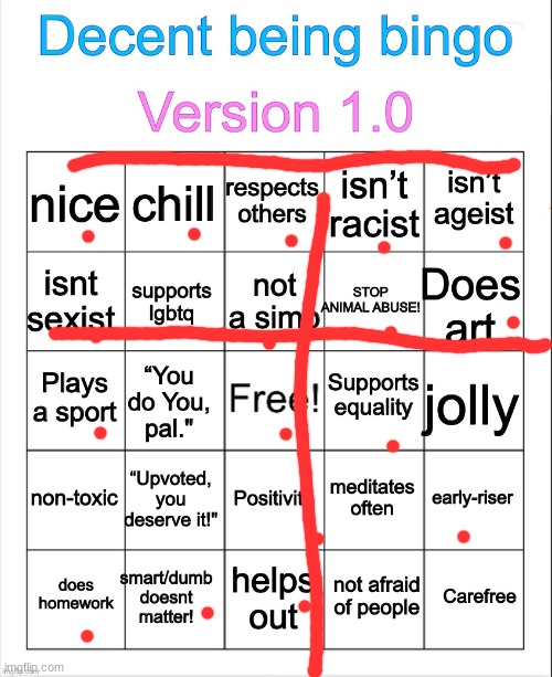 Decent being bingo | image tagged in decent being bingo | made w/ Imgflip meme maker