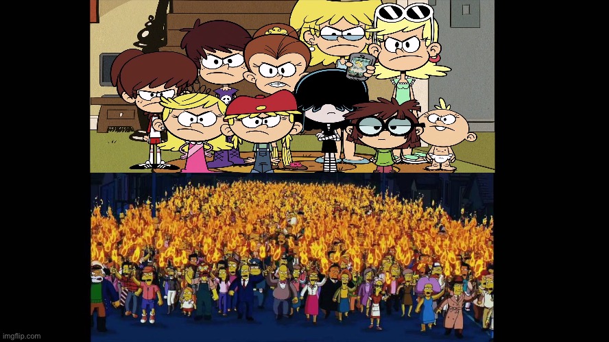 Loud Sisters Get Chased by Angry Mob | image tagged in the loud house,lori loud,nickelodeon,the simpsons,movie,disney plus | made w/ Imgflip meme maker