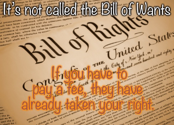 Enough | It’s not called the Bill of Wants; If you have to pay a fee, they have already taken your right. | image tagged in bill of rights | made w/ Imgflip meme maker