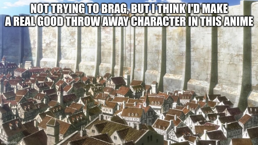 AOT walled city | NOT TRYING TO BRAG, BUT I THINK I'D MAKE A REAL GOOD THROW AWAY CHARACTER IN THIS ANIME | image tagged in aot walled city | made w/ Imgflip meme maker