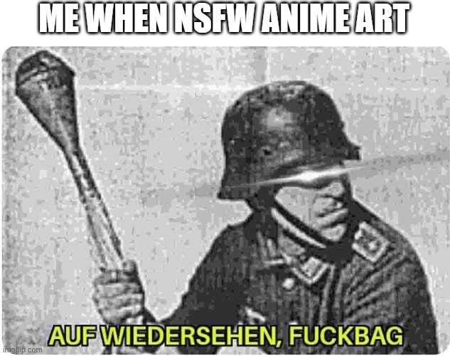 (note: not glorifying n**ism but nsfw anime art is cringe and degenerate) | ME WHEN NSFW ANIME ART | image tagged in auf wiedersehen,anti anime | made w/ Imgflip meme maker