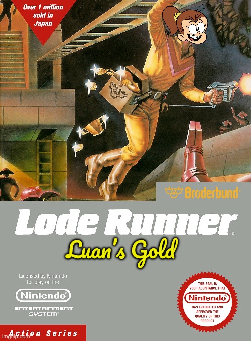 Box Art - Lode Runner: Luan's Gold | Luan’s Gold | image tagged in nintendo,vintage,80s,the loud house,nickelodeon,video games | made w/ Imgflip meme maker