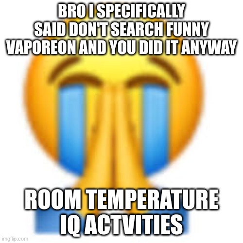 BRO I SPECIFICALLY SAID DON'T SEARCH FUNNY VAPOREON AND YOU DID IT ANYWAY; ROOM TEMPERATURE IQ ACTVITIES | image tagged in that was not it bro | made w/ Imgflip meme maker