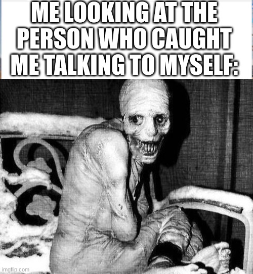 no witnesses | ME LOOKING AT THE PERSON WHO CAUGHT ME TALKING TO MYSELF: | image tagged in russian sleep experiment,relatable,so true memes,funny,memes,scary | made w/ Imgflip meme maker