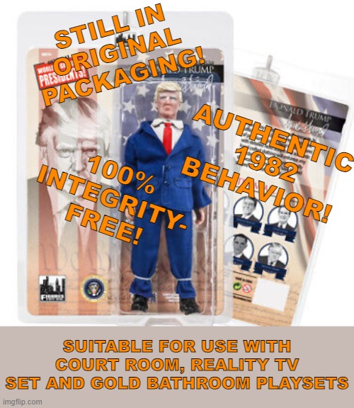 STILL IN ORIGINAL PACKAGING! SUITABLE FOR USE WITH COURT ROOM, REALITY TV SET AND GOLD BATHROOM PLAYSETS AUTHENTIC
1982 BEHAVIOR! 100%
INTEG | made w/ Imgflip meme maker