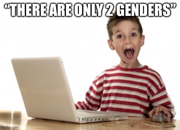 Little Boy At Computer | “THERE ARE ONLY 2 GENDERS” | image tagged in little boy at computer | made w/ Imgflip meme maker