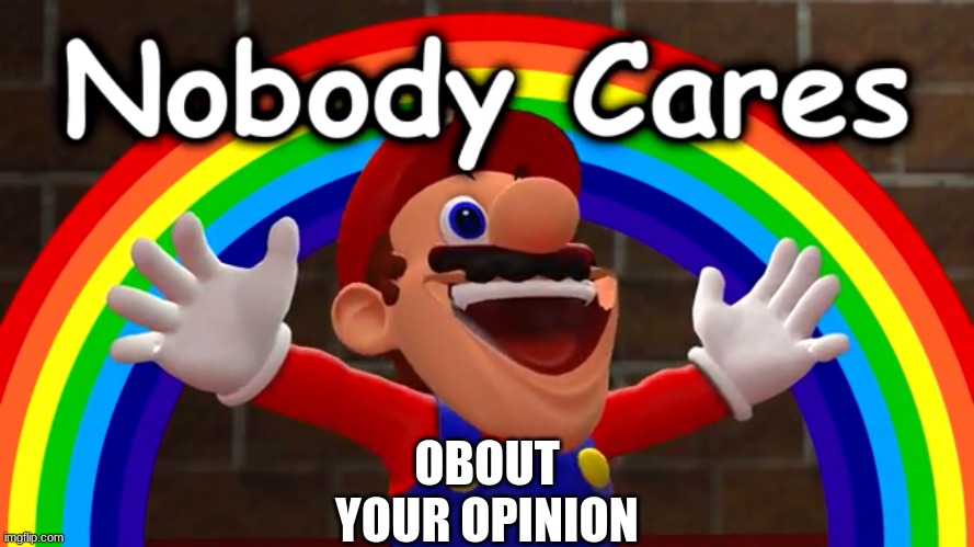 Nobody Cares | OBOUT YOUR OPINION | image tagged in nobody cares | made w/ Imgflip meme maker