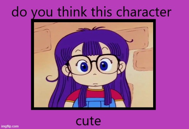 do you think arale-chan is cute ? | image tagged in do you think this character is cute,anime,cute kids,anime memes,80s,dragon ball | made w/ Imgflip meme maker