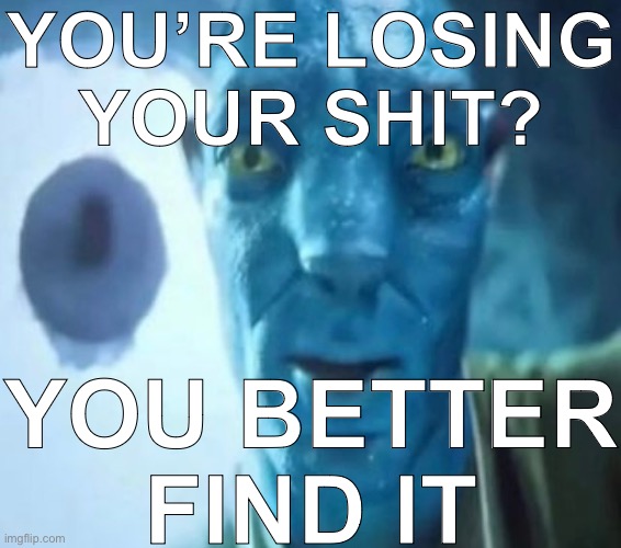 Avatar guy | YOU’RE LOSING YOUR SHIT? YOU BETTER FIND IT | image tagged in avatar guy | made w/ Imgflip meme maker