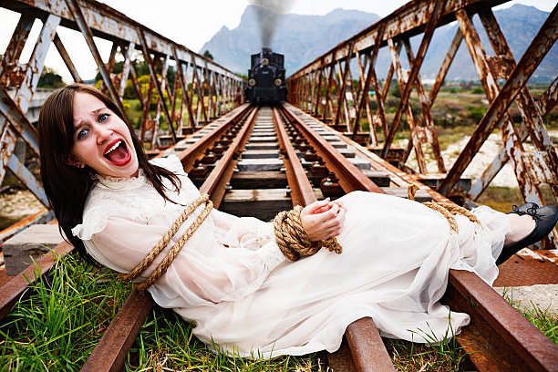 Woman On Railway Tracks Blank Meme Template