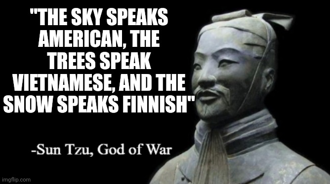 The White Death | "THE SKY SPEAKS AMERICAN, THE TREES SPEAK VIETNAMESE, AND THE SNOW SPEAKS FINNISH" | image tagged in sun tzu god of war,memes,history,history memes,historical meme | made w/ Imgflip meme maker