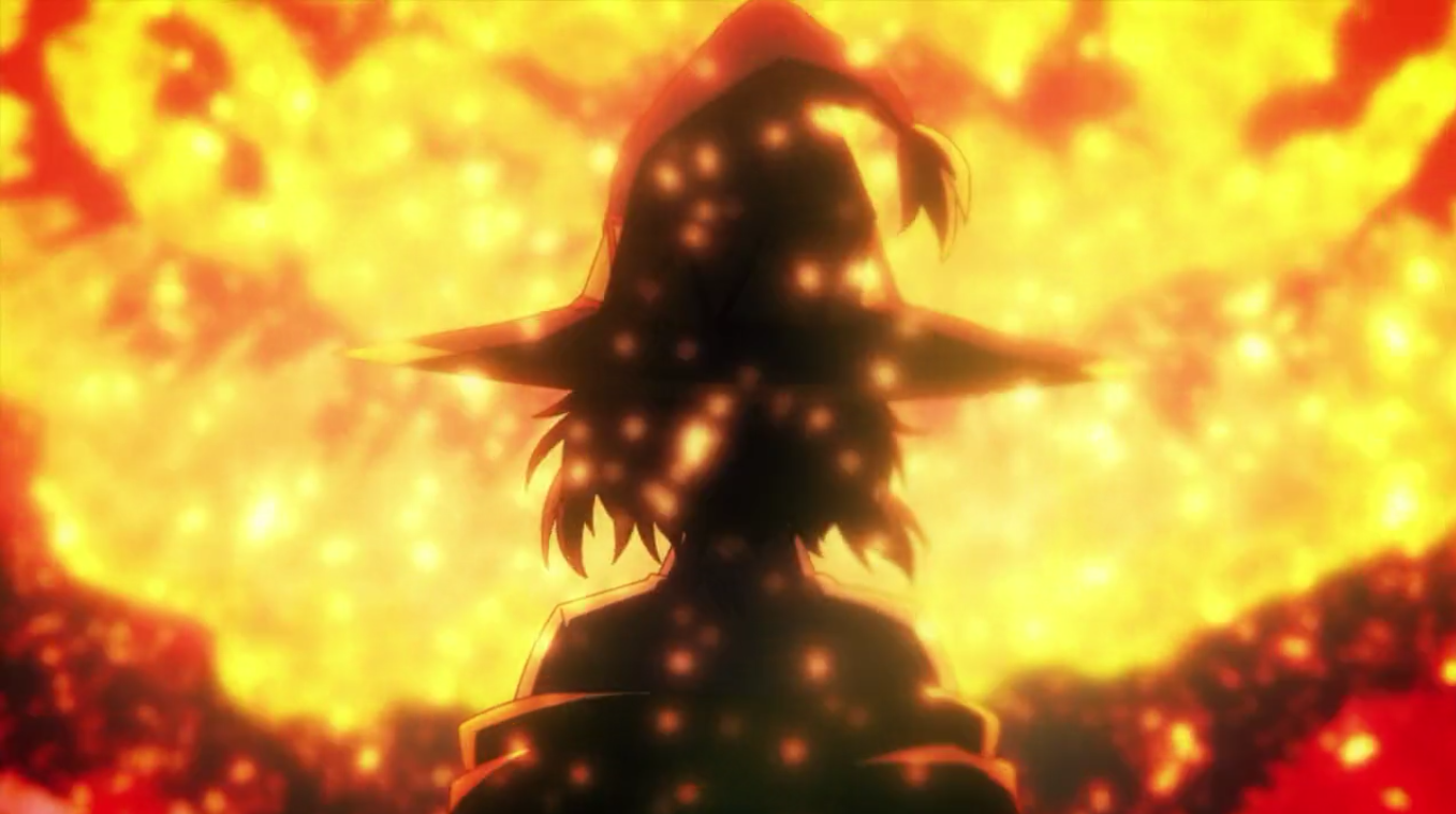 Megumin standing in front of her first explosion Blank Meme Template