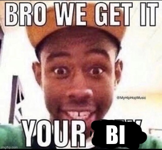 BRO WE GET IT YOU'RE GAY | BI | image tagged in bro we get it you're gay | made w/ Imgflip meme maker