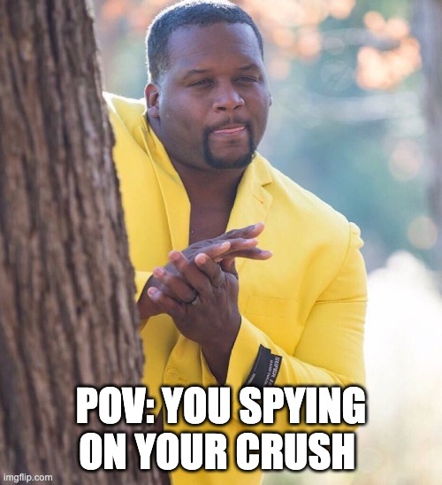 Let's be honest | POV: YOU SPYING ON YOUR CRUSH | image tagged in black guy hiding behind tree | made w/ Imgflip meme maker