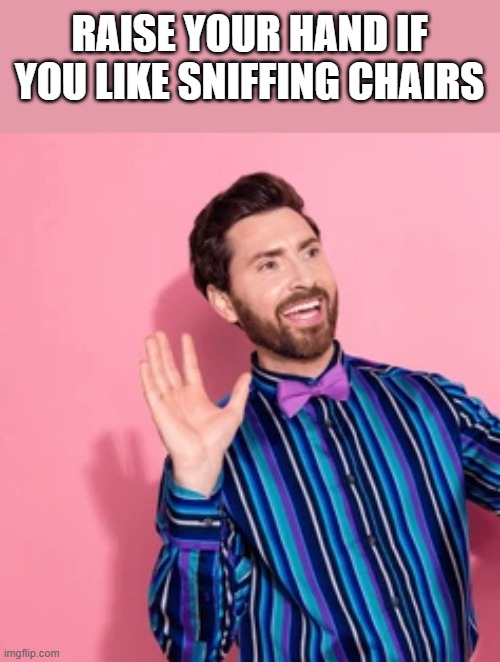 If You Like Sniffing Chairs | RAISE YOUR HAND IF YOU LIKE SNIFFING CHAIRS | image tagged in raise your hand,hand,sniffing,chairs,funny,memes | made w/ Imgflip meme maker