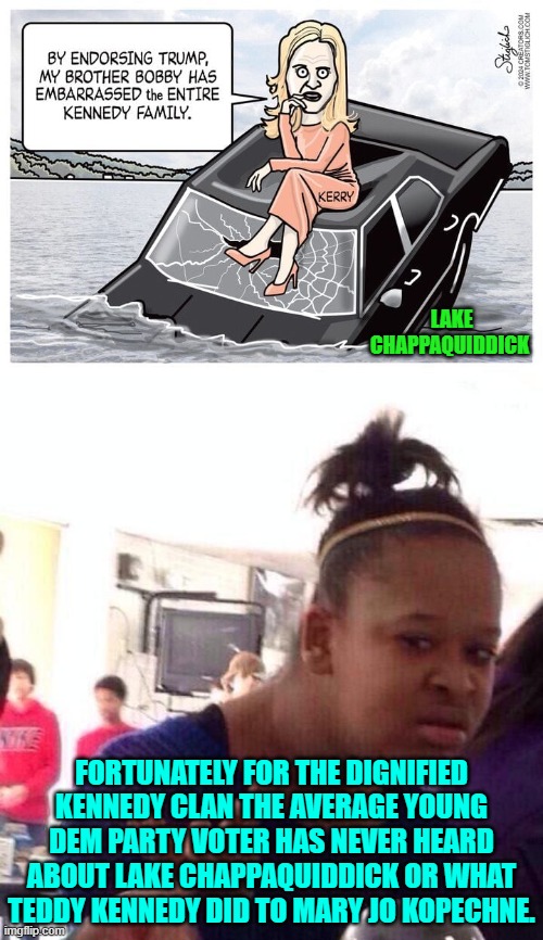 Having the MSM in their pocket has got to be a comfort for the Kennedy Clan. | LAKE CHAPPAQUIDDICK; FORTUNATELY FOR THE DIGNIFIED KENNEDY CLAN THE AVERAGE YOUNG DEM PARTY VOTER HAS NEVER HEARD ABOUT LAKE CHAPPAQUIDDICK OR WHAT TEDDY KENNEDY DID TO MARY JO KOPECHNE. | made w/ Imgflip meme maker