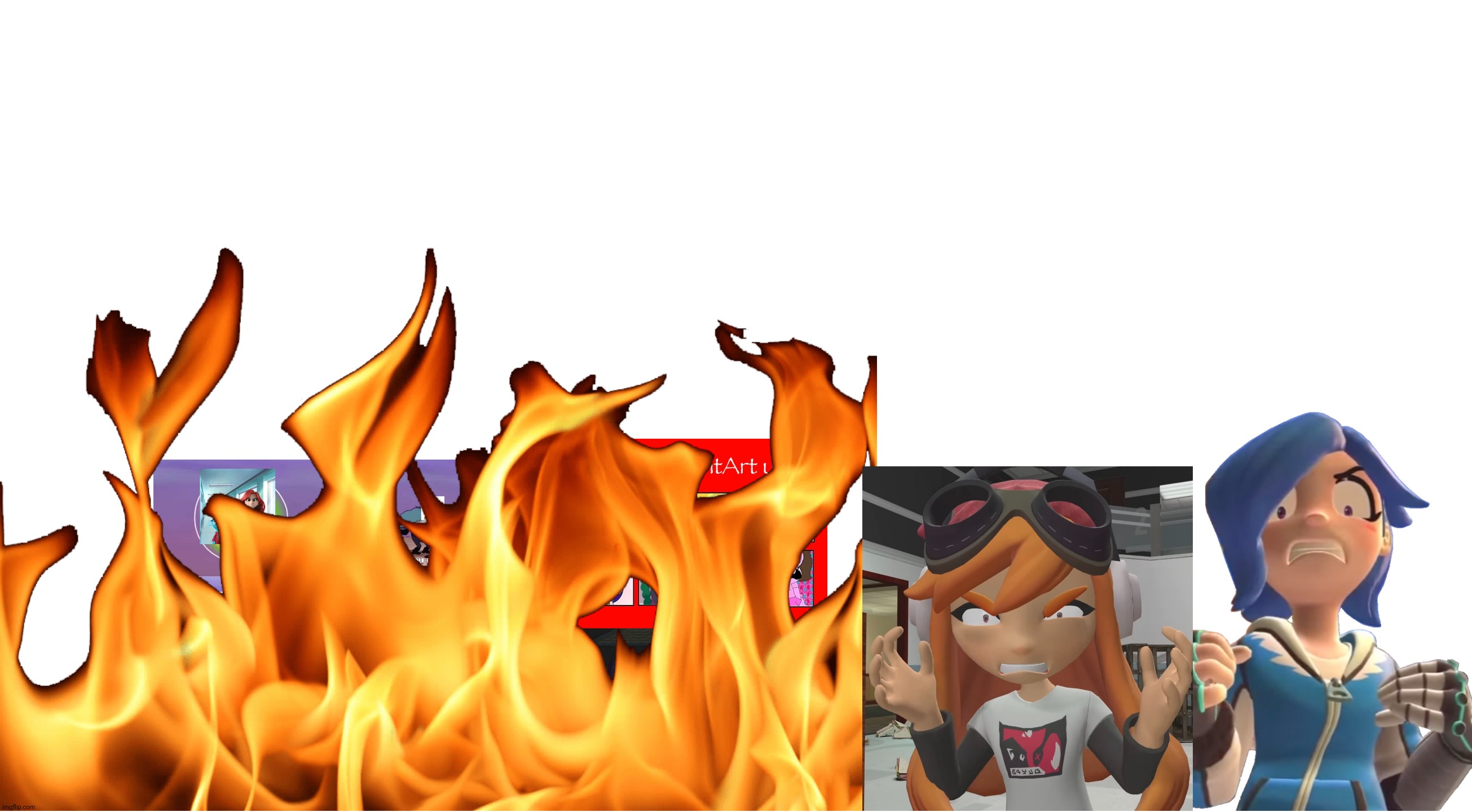 Meggy and tari Burning to H4SBR0W0RD'S Art | image tagged in memes,smg4,angry | made w/ Imgflip meme maker