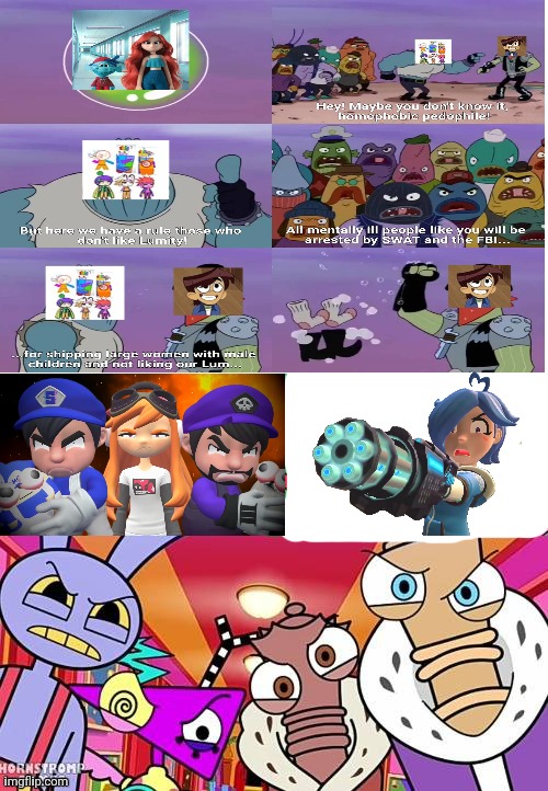 Hornstromp and smg4 gang hates H4SBR0W0RD's Art | image tagged in hornstromp and smg4 gang hate who | made w/ Imgflip meme maker