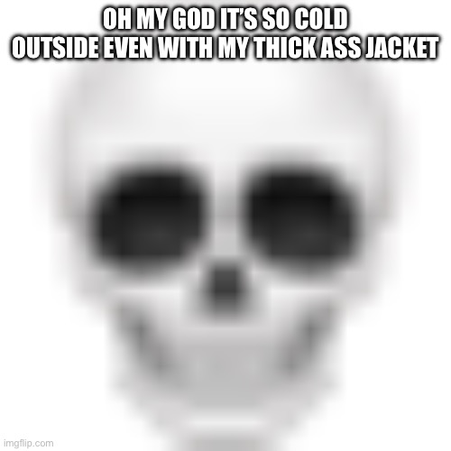 Rip | OH MY GOD IT’S SO COLD OUTSIDE EVEN WITH MY THICK ASS JACKET | image tagged in skull emoji | made w/ Imgflip meme maker