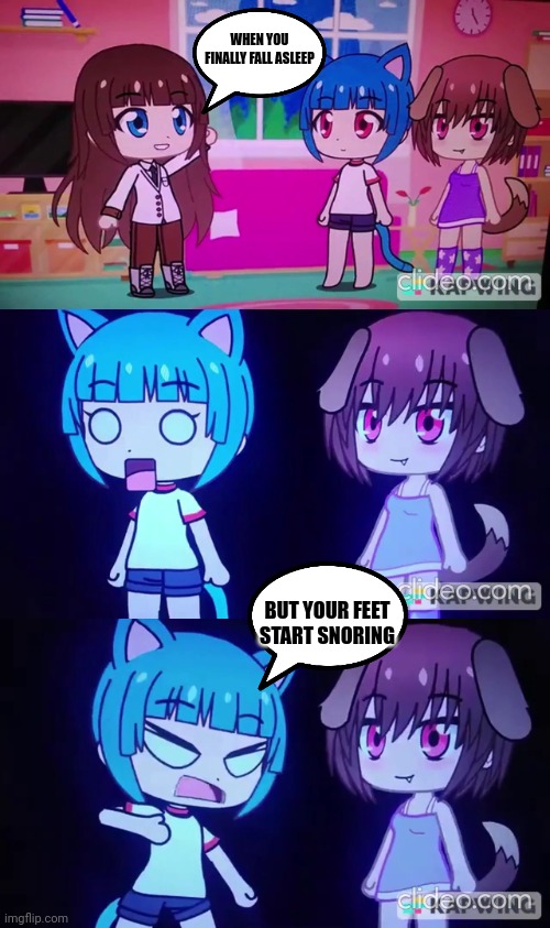 Wan-chan stops snoring | WHEN YOU FINALLY FALL ASLEEP; BUT YOUR FEET START SNORING | image tagged in vlada with gumball and wan-chan,gumball scared me,gumball wants to be mad at wan-chan's ass | made w/ Imgflip meme maker