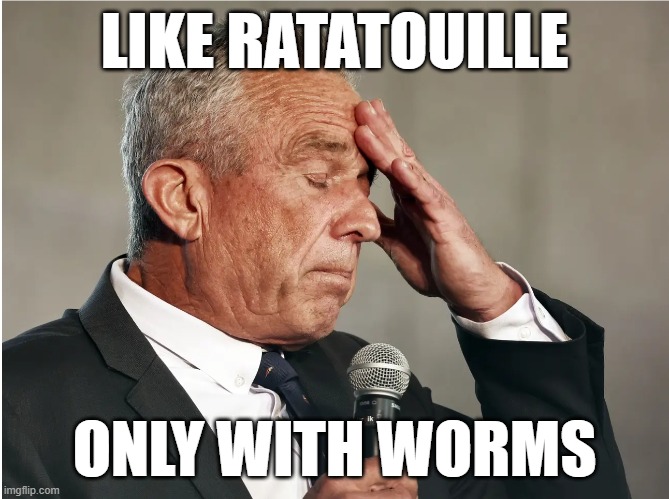 RFK Jr brain worms | LIKE RATATOUILLE ONLY WITH WORMS | image tagged in rfk jr brain worms | made w/ Imgflip meme maker