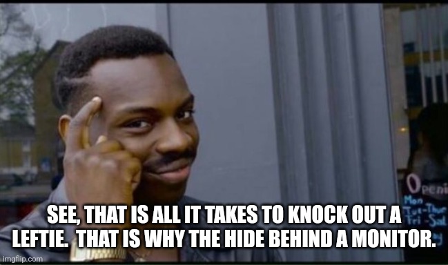 Thinking Black Man | SEE, THAT IS ALL IT TAKES TO KNOCK OUT A LEFTIE.  THAT IS WHY THE HIDE BEHIND A MONITOR. | image tagged in thinking black man | made w/ Imgflip meme maker