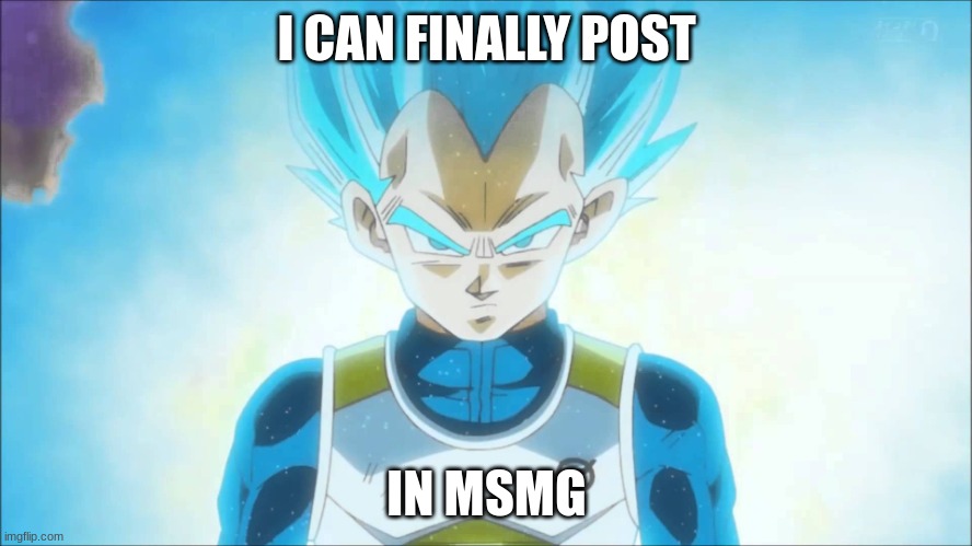 Wait until Kakarot sees this | I CAN FINALLY POST; IN MSMG | image tagged in super saiyan blue vegeta | made w/ Imgflip meme maker