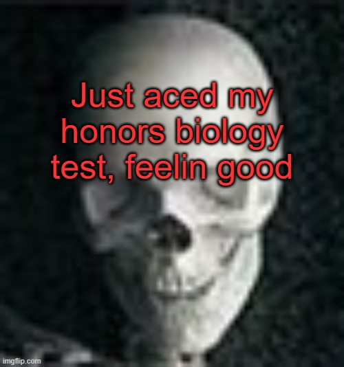 . | Just aced my honors biology test, feelin good | image tagged in skull | made w/ Imgflip meme maker