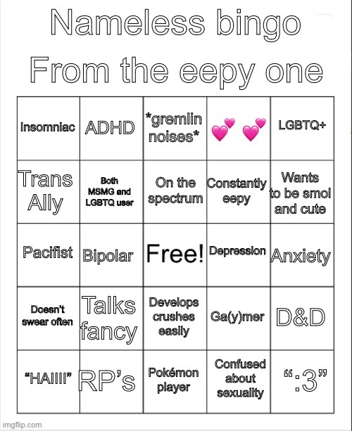 Nameless bingo | image tagged in nameless bingo | made w/ Imgflip meme maker