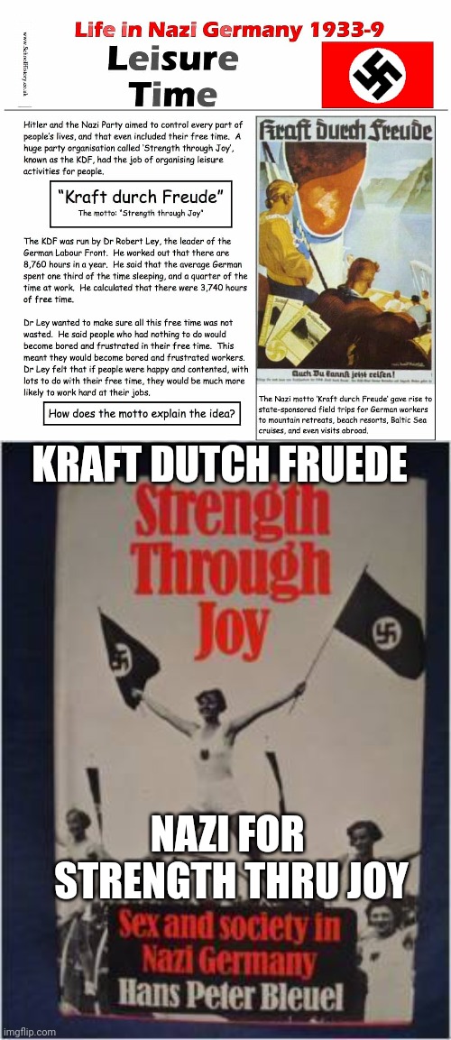 KRAFT DUTCH FRUEDE NAZI FOR 
STRENGTH THRU JOY | made w/ Imgflip meme maker