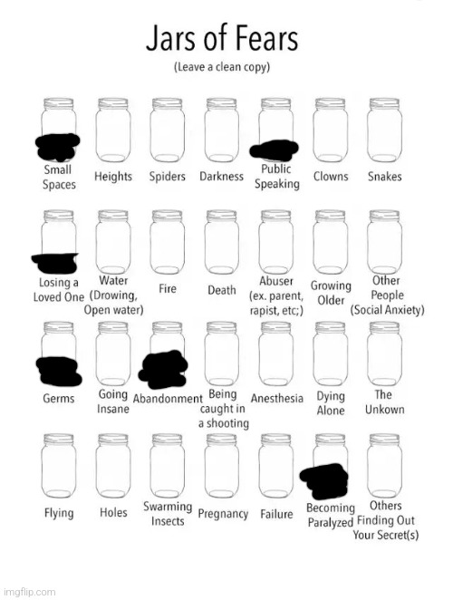 I don't think there's enough feae in this list, or in me :/ | image tagged in jar of fears clear version | made w/ Imgflip meme maker