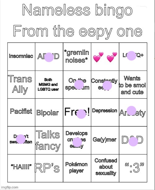 Nameless bingo | image tagged in nameless bingo | made w/ Imgflip meme maker