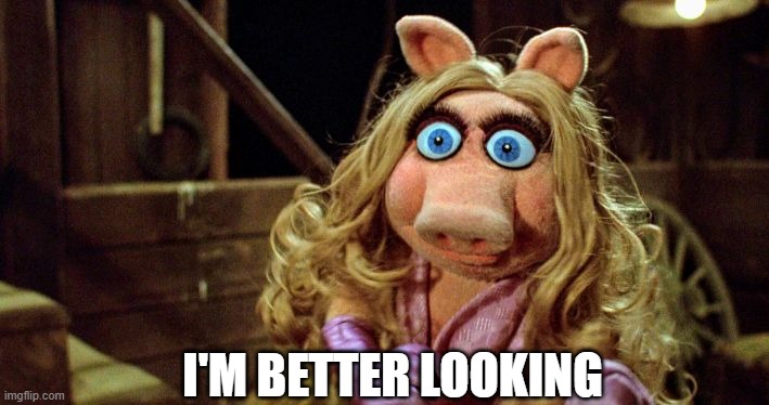 Miss Piggy Angry | I'M BETTER LOOKING | image tagged in miss piggy angry | made w/ Imgflip meme maker