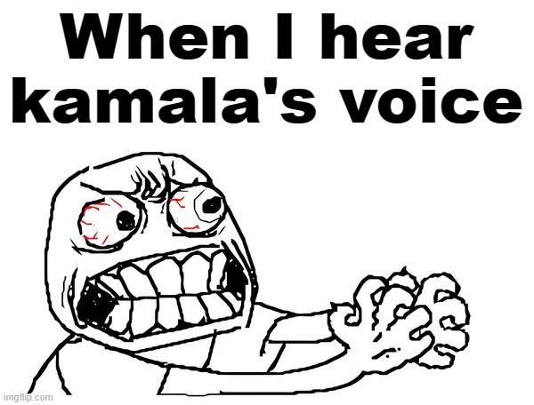 Hear voice is terrible | When I hear kamala's voice | image tagged in angry,kamala harris | made w/ Imgflip meme maker