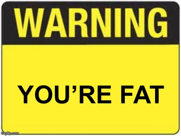 blank warning sign | YOU’RE FAT | image tagged in blank warning sign | made w/ Imgflip meme maker