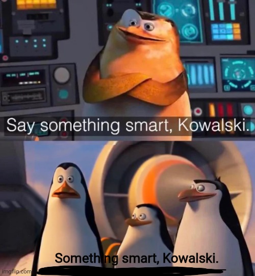 Say something smart Kowalski | Something smart, Kowalski. | image tagged in anti meme,say something smart kowalski | made w/ Imgflip meme maker