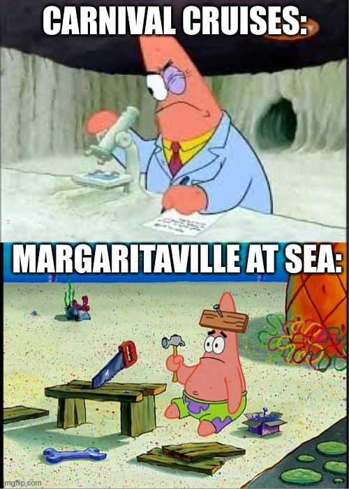 Cruise Lines | CARNIVAL CRUISES:; MARGARITAVILLE AT SEA: | image tagged in patrick smart dumb | made w/ Imgflip meme maker