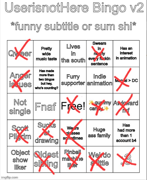 No bingo | image tagged in userisnothere bingo v2 | made w/ Imgflip meme maker