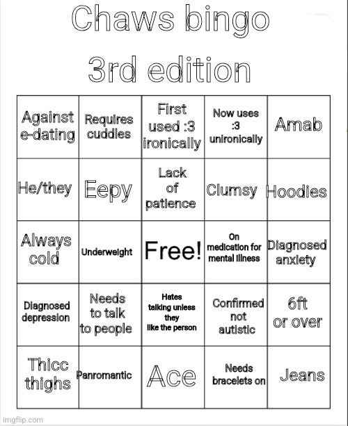 Chaws_the_dino bingo Blank Meme Template