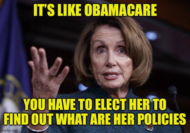 Good old Nancy Pelosi | IT’S LIKE OBAMACARE YOU HAVE TO ELECT HER TO FIND OUT WHAT ARE HER POLICIES | image tagged in good old nancy pelosi | made w/ Imgflip meme maker