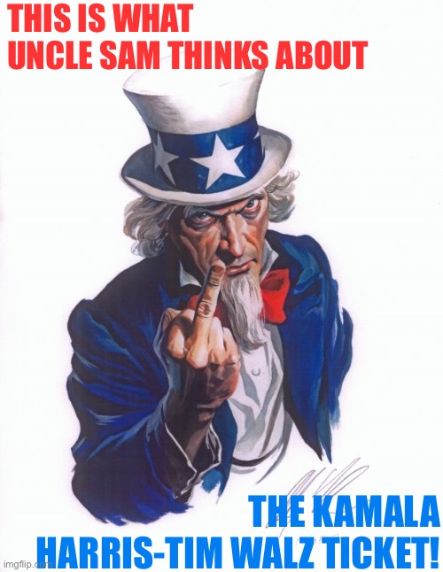 Uncle Sam Finger by Alex Ross | THIS IS WHAT UNCLE SAM THINKS ABOUT; THE KAMALA HARRIS-TIM WALZ TICKET! | image tagged in uncle sam finger by alex ross | made w/ Imgflip meme maker