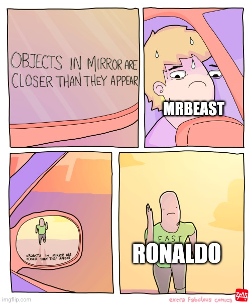 Objects in mirror are closer than they appear | MRBEAST; RONALDO | image tagged in objects in mirror are closer than they appear | made w/ Imgflip meme maker