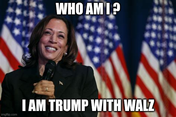 Copy upon Copy upon Copy each one smoke and mirrors like a fun house. | WHO AM I ? I AM TRUMP WITH WALZ | image tagged in harris | made w/ Imgflip meme maker