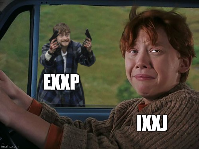 Loving the Impulsive | EXXP; IXXJ | image tagged in harry with guns scared ron,mbti,myers briggs,personality,entp,estp | made w/ Imgflip meme maker